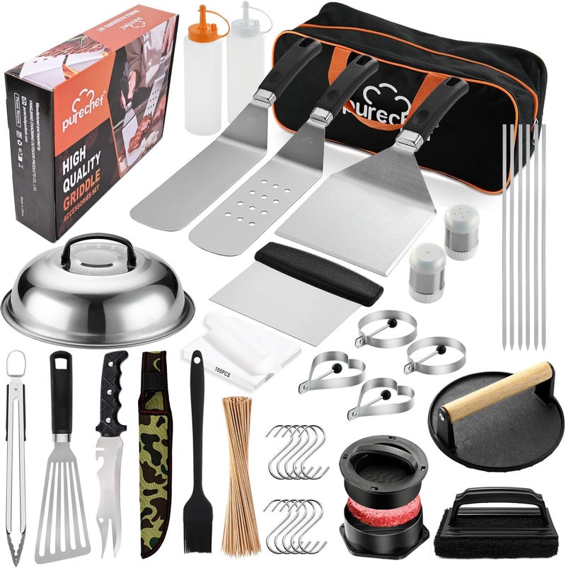 purechef 238PCS Premium Griddle Accessories Kit, Griddle Tools for Flat Top Grill with Enlarged Spatulas, Burger Press, Basting Cover & Storage Bag, Flat Top Grill Accessories for Outdoor Barbecue - Image 1